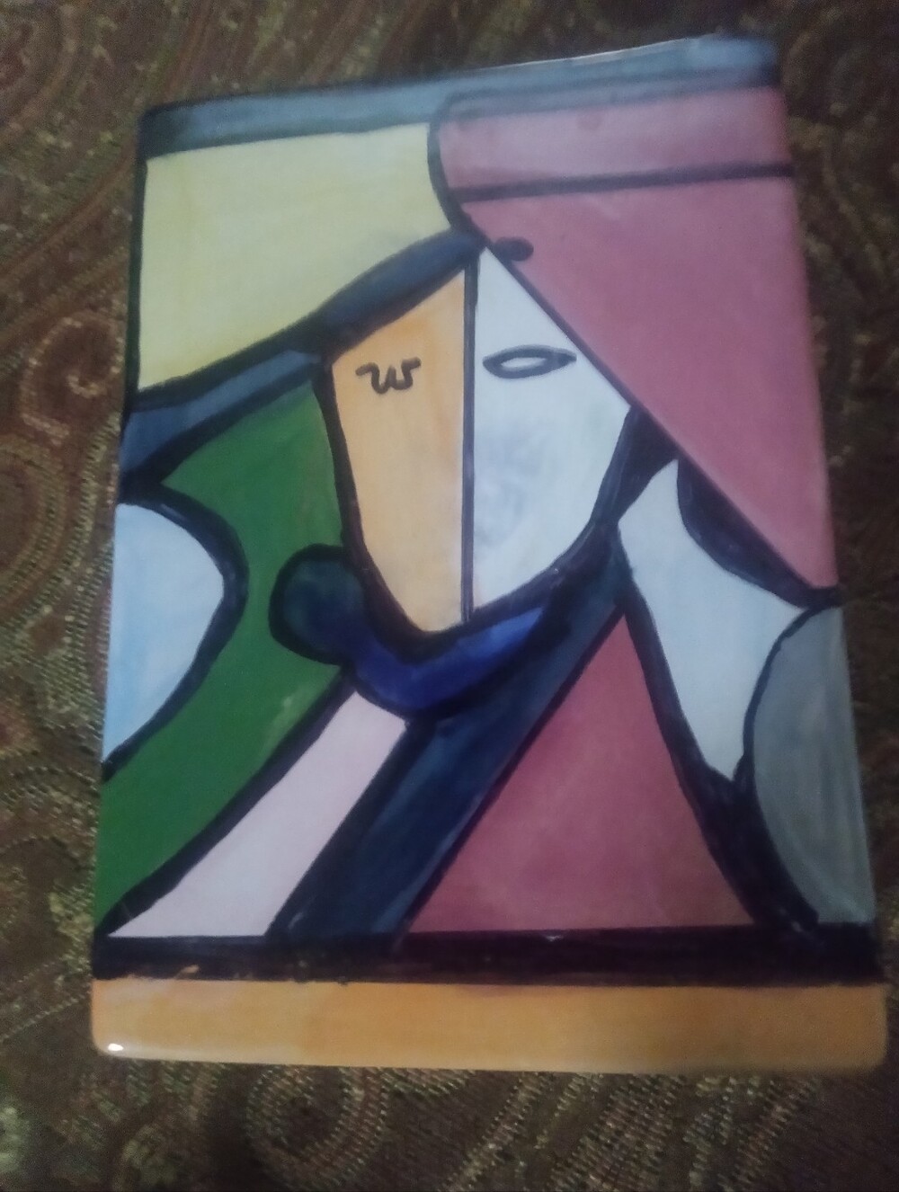 MCM Style Picasso Abstract Face Ceramic Planter Cubist Art Trough Vase